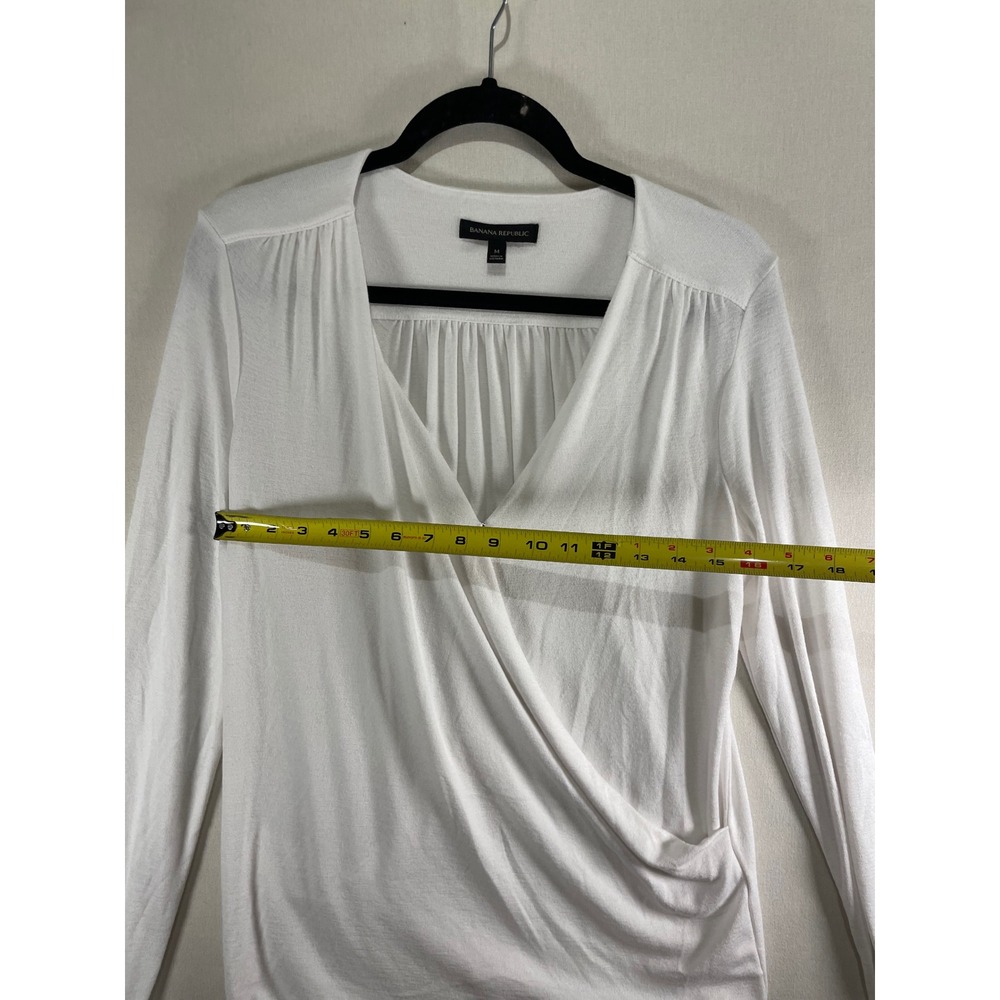 Banana Republic White Faux Wrap Surplice‎ Long Sleeve Top Shirt Womens Medium M - Picture 4 of 7